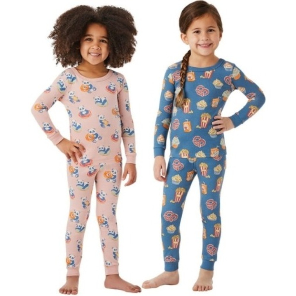 Members Mark Organic Cotton‎ Pajama Set of 2 Kids 3T Panda  Popcorn Print NWT